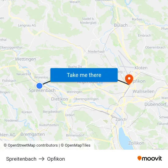 Spreitenbach to Opfikon map