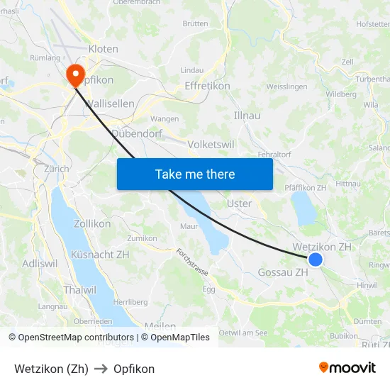 Wetzikon (Zh) to Opfikon map