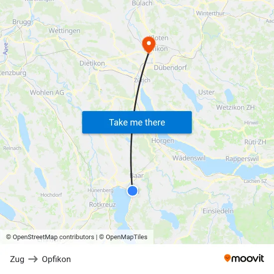 Zug to Opfikon map