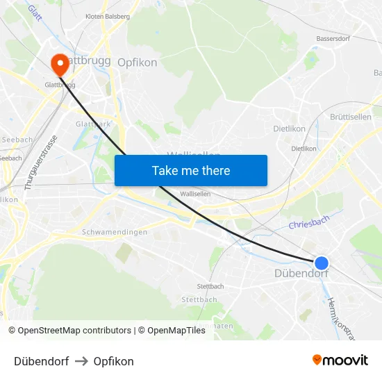 Dübendorf to Opfikon map