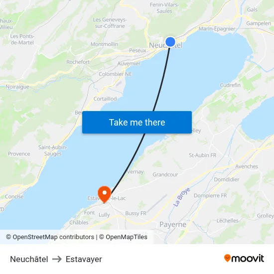 Neuchâtel to Estavayer map