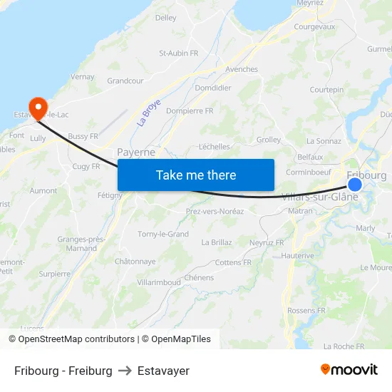 Fribourg - Freiburg to Estavayer map