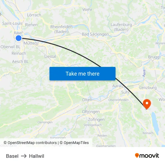 Basel to Hallwil map
