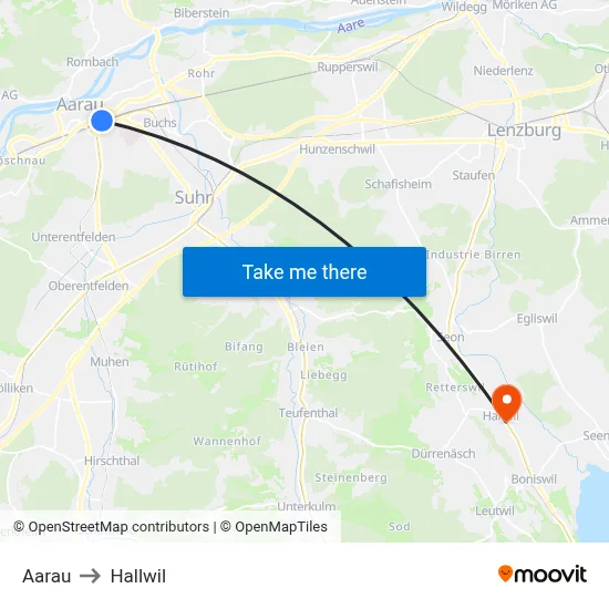 Aarau to Hallwil map
