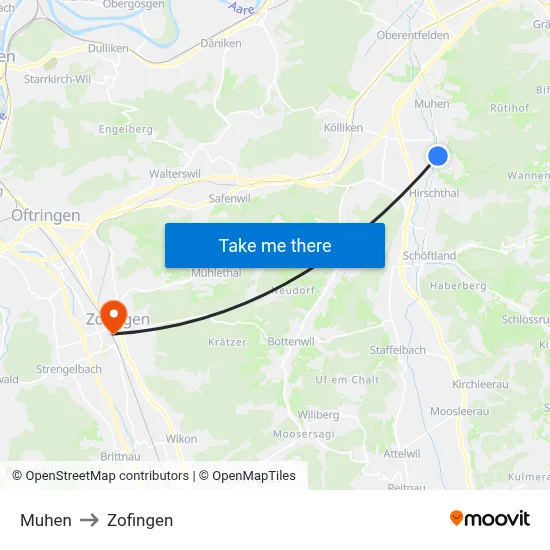 Muhen to Zofingen map