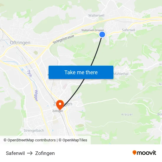 Safenwil to Zofingen map