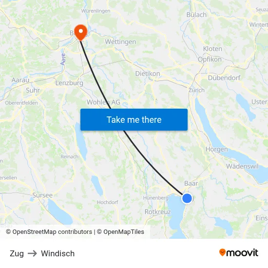 Zug to Windisch map