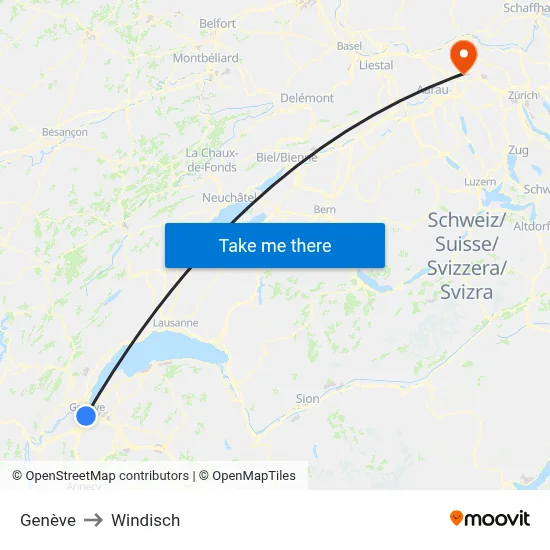 Genève to Windisch map