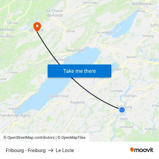 Fribourg - Freiburg to Le Locle map