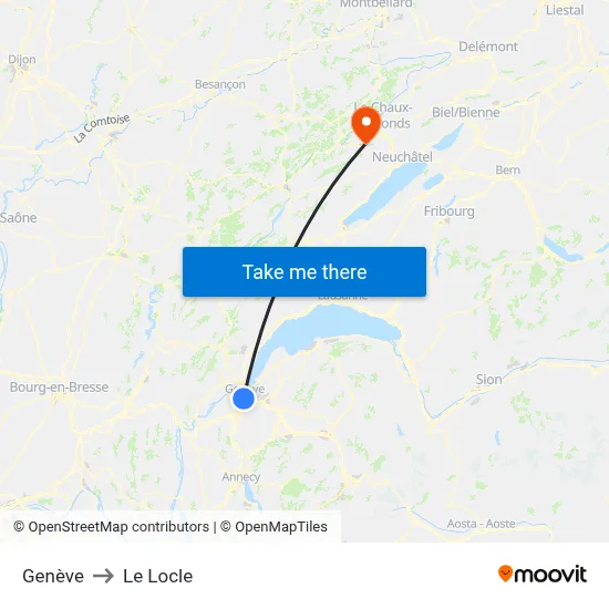 Genève to Le Locle map