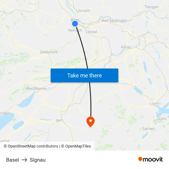 Basel to Signau map