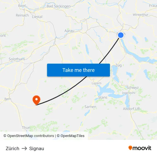 Zürich to Signau map