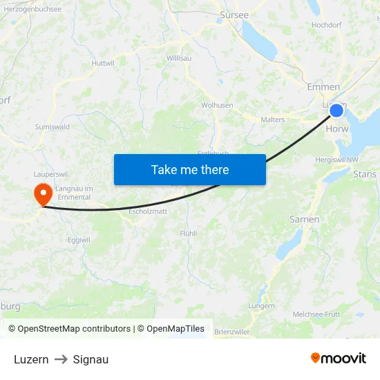 Luzern to Signau map