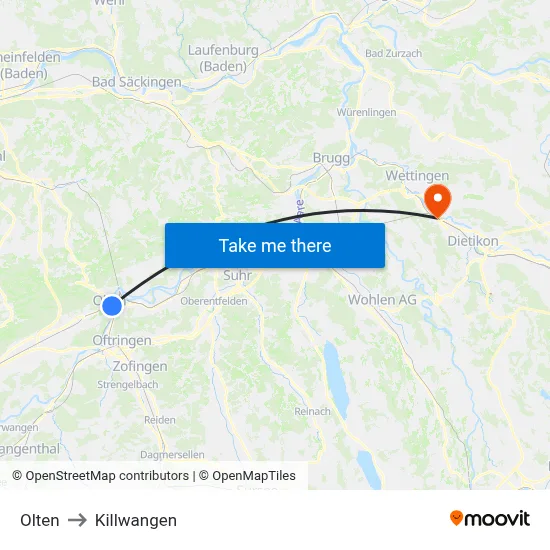 Olten to Killwangen map