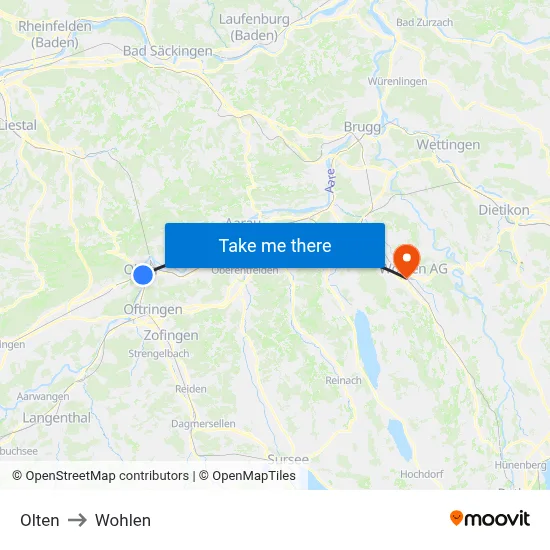 Olten to Wohlen map