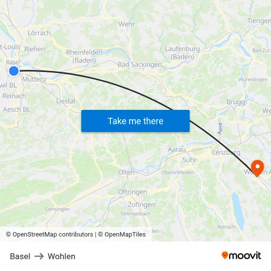 Basel to Wohlen map