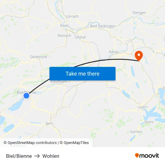 Biel/Bienne to Wohlen map