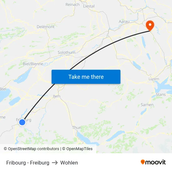 Fribourg - Freiburg to Wohlen map