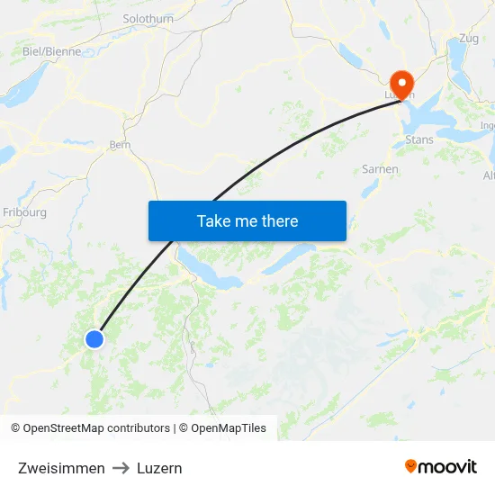 Zweisimmen to Luzern map