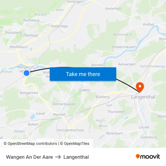 Wangen An Der Aare to Langenthal map