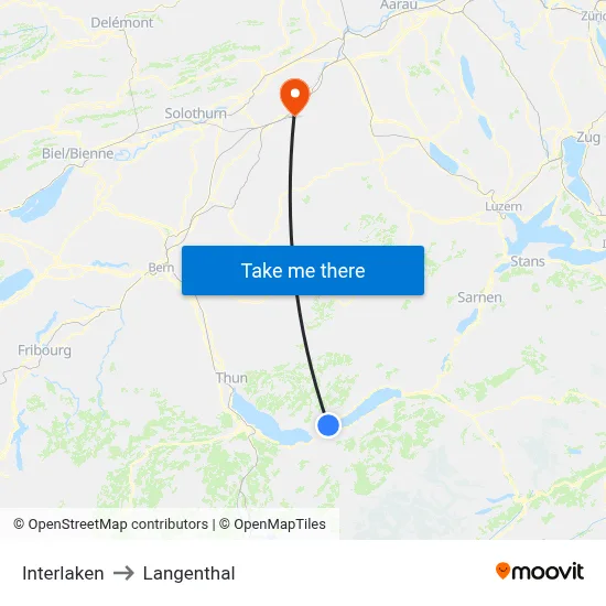 Interlaken to Langenthal map