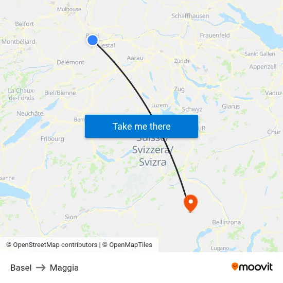 Basel to Maggia map
