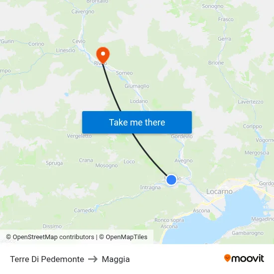 Terre Di Pedemonte to Maggia map