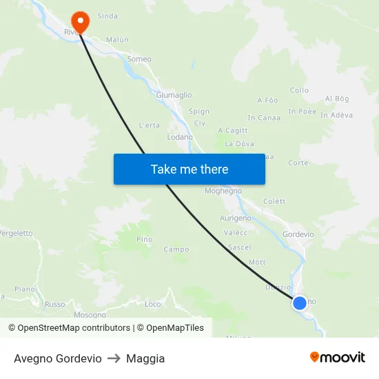 Avegno Gordevio to Maggia map