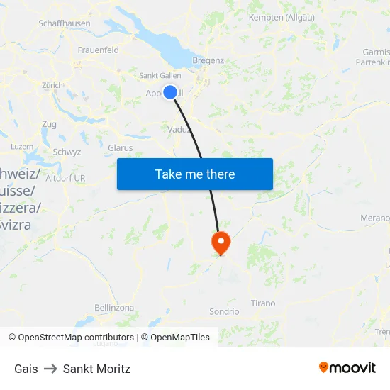 Gais to Sankt Moritz map