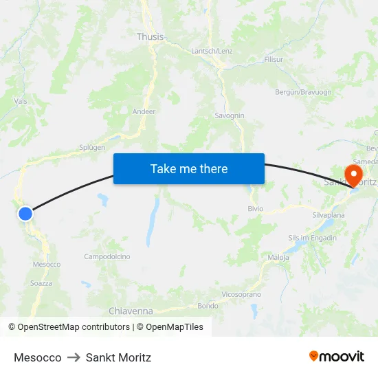 Mesocco to Sankt Moritz map
