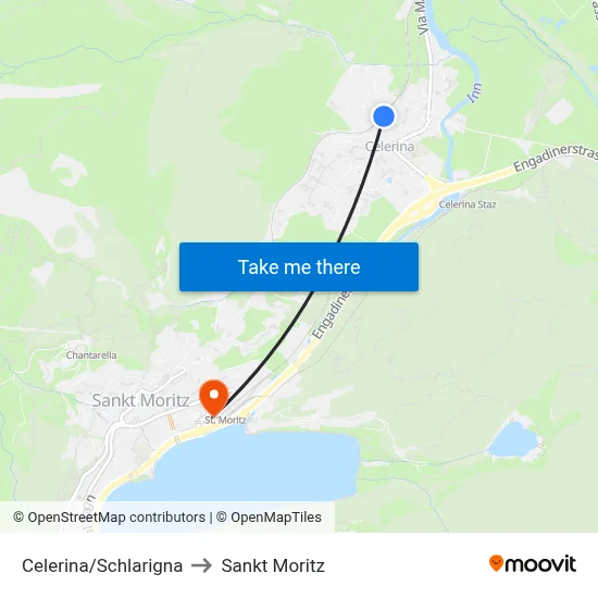 Celerina/Schlarigna to Sankt Moritz map