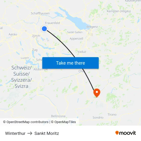 Winterthur to Sankt Moritz map