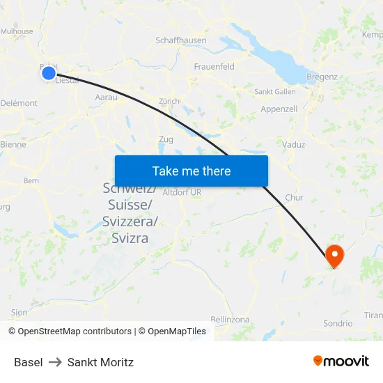Basel to Sankt Moritz map
