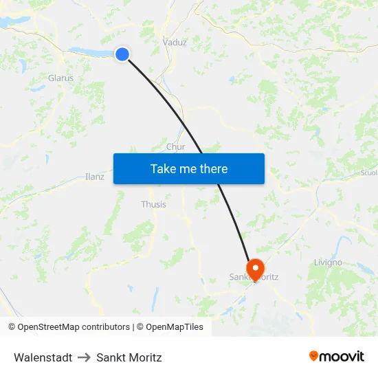 Walenstadt to Sankt Moritz map