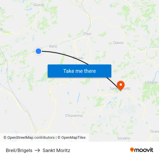 Breil/Brigels to Sankt Moritz map