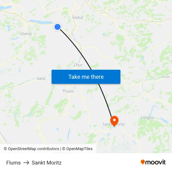 Flums to Sankt Moritz map