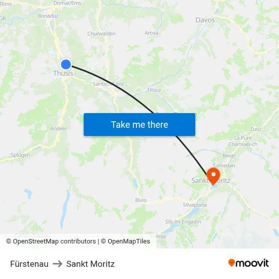 Fürstenau to Sankt Moritz map