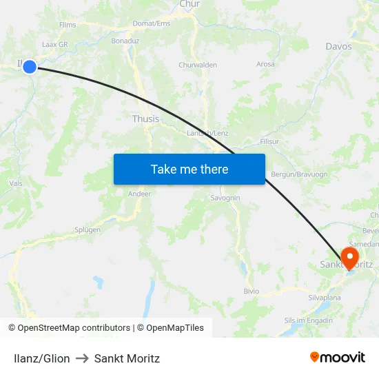Ilanz/Glion to Sankt Moritz map