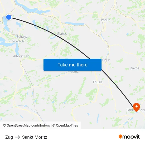 Zug to Sankt Moritz map