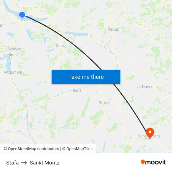 Stäfa to Sankt Moritz map