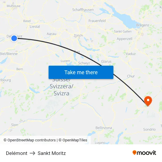 Delémont to Sankt Moritz map