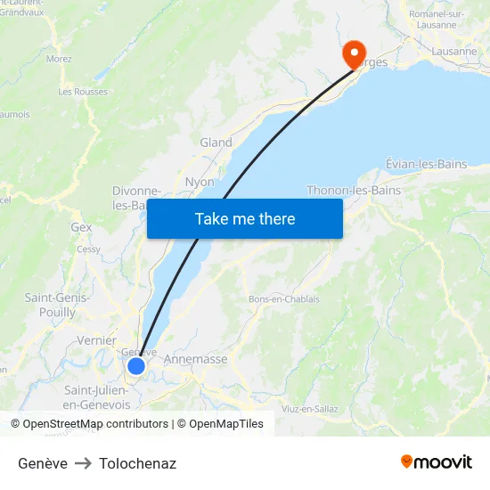 Genève to Tolochenaz map
