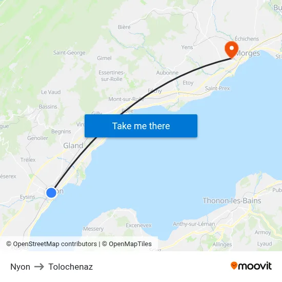 Nyon to Tolochenaz map