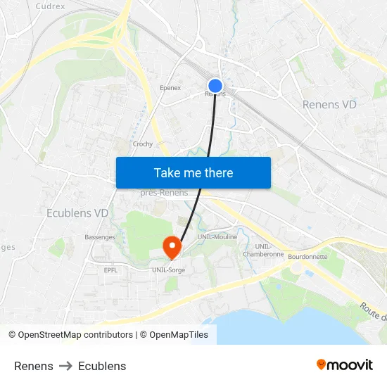 Renens to Ecublens map