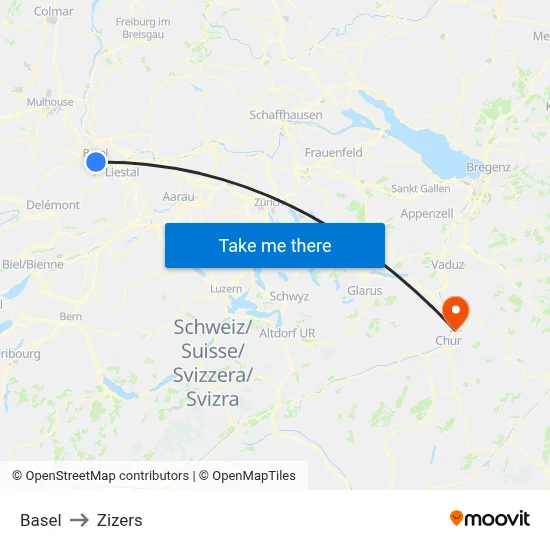 Basel to Zizers map