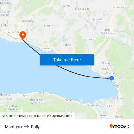 Montreux to Pully map