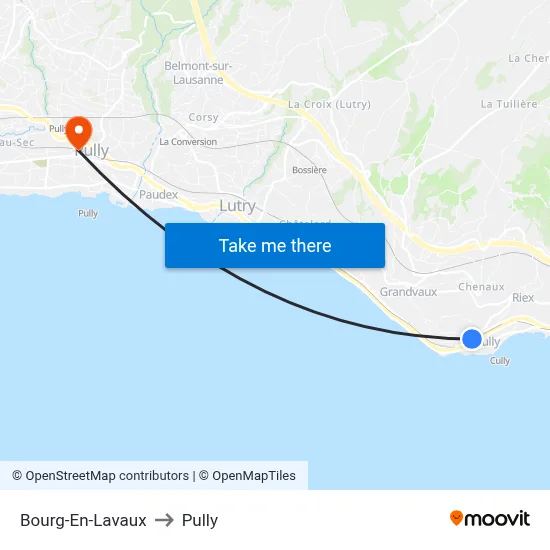 Bourg-En-Lavaux to Pully map