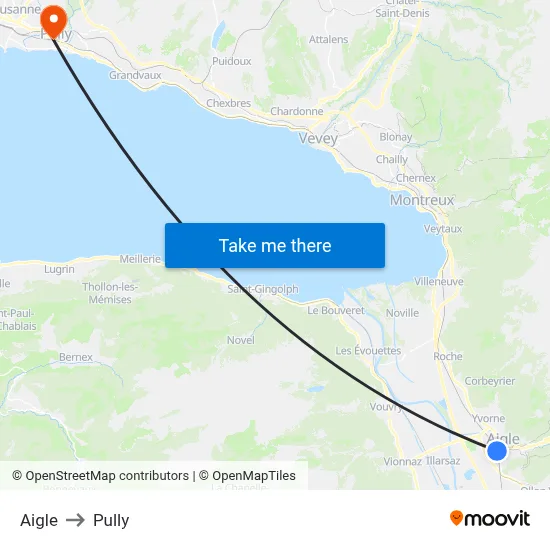 Aigle to Pully map