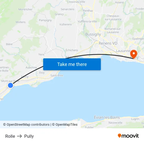 Rolle to Pully map