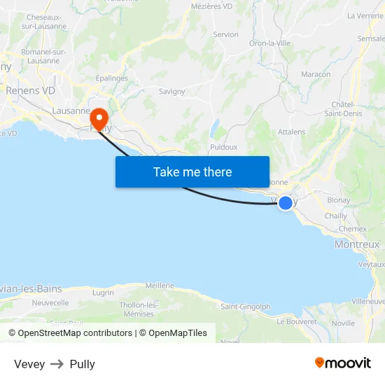 Vevey to Pully map